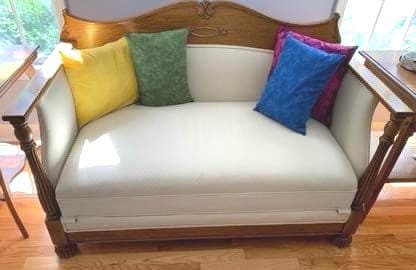 Antique Oak Carved Cream Loveseat with Pull Out Trundle Bed Lover Antiques and Vintage