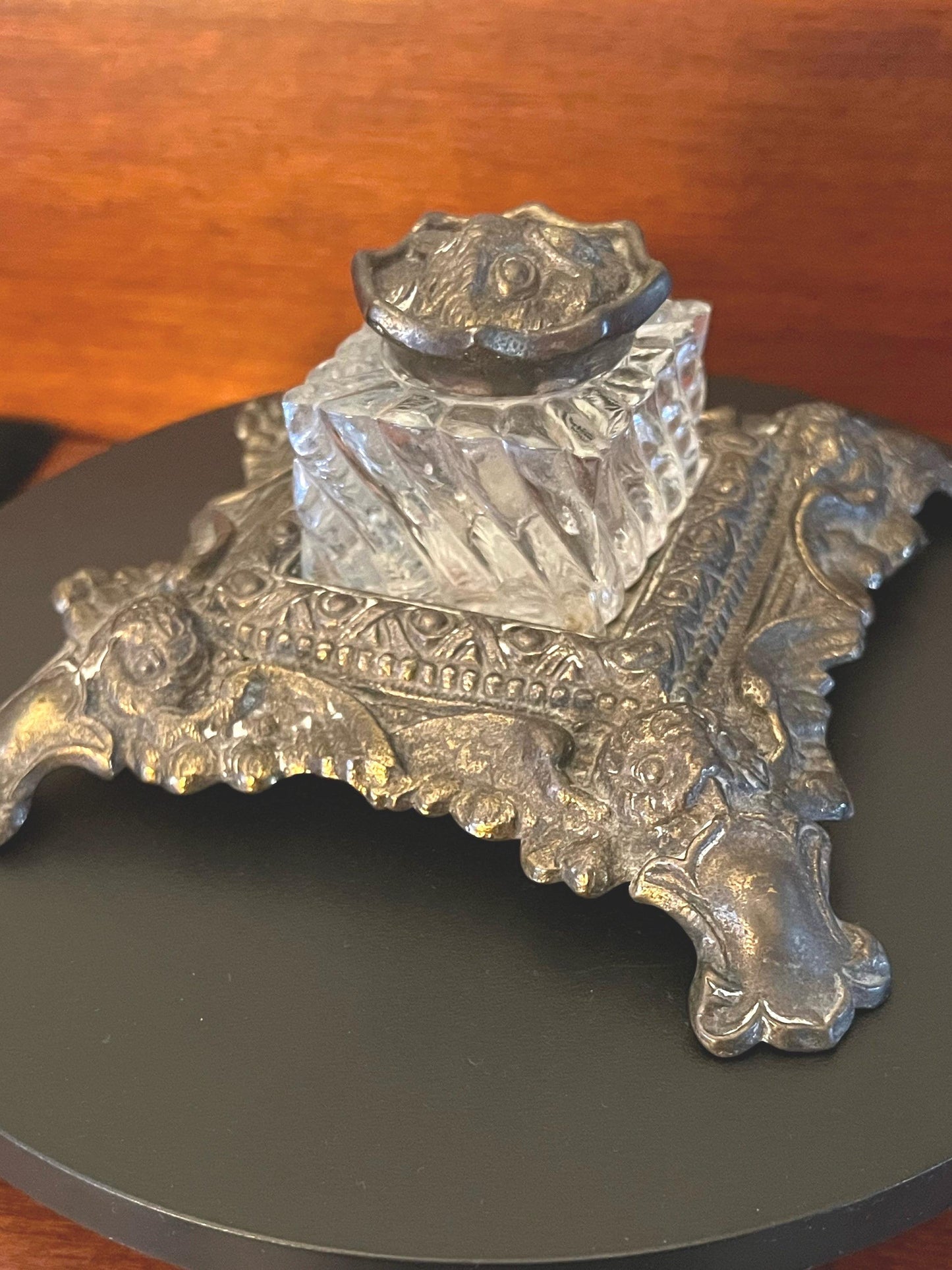 Antique Brass & Crystal Glass Owl Inkwell, Owl Inkwell, Brass Owl Gift, Unique Owl Inkwell, Lover Antiques and Vintage