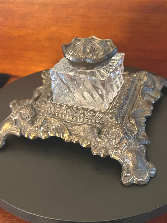 Antique Brass & Crystal Glass Owl Inkwell, Owl Inkwell, Brass Owl Gift, Unique Owl Inkwell, Lover Antiques and Vintage
