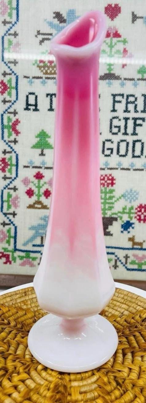 Vintage Fenton Pink Slag Glass Vase Swung Bud Vase on a Pedestal Glass Art Lover Antiques and Vintage