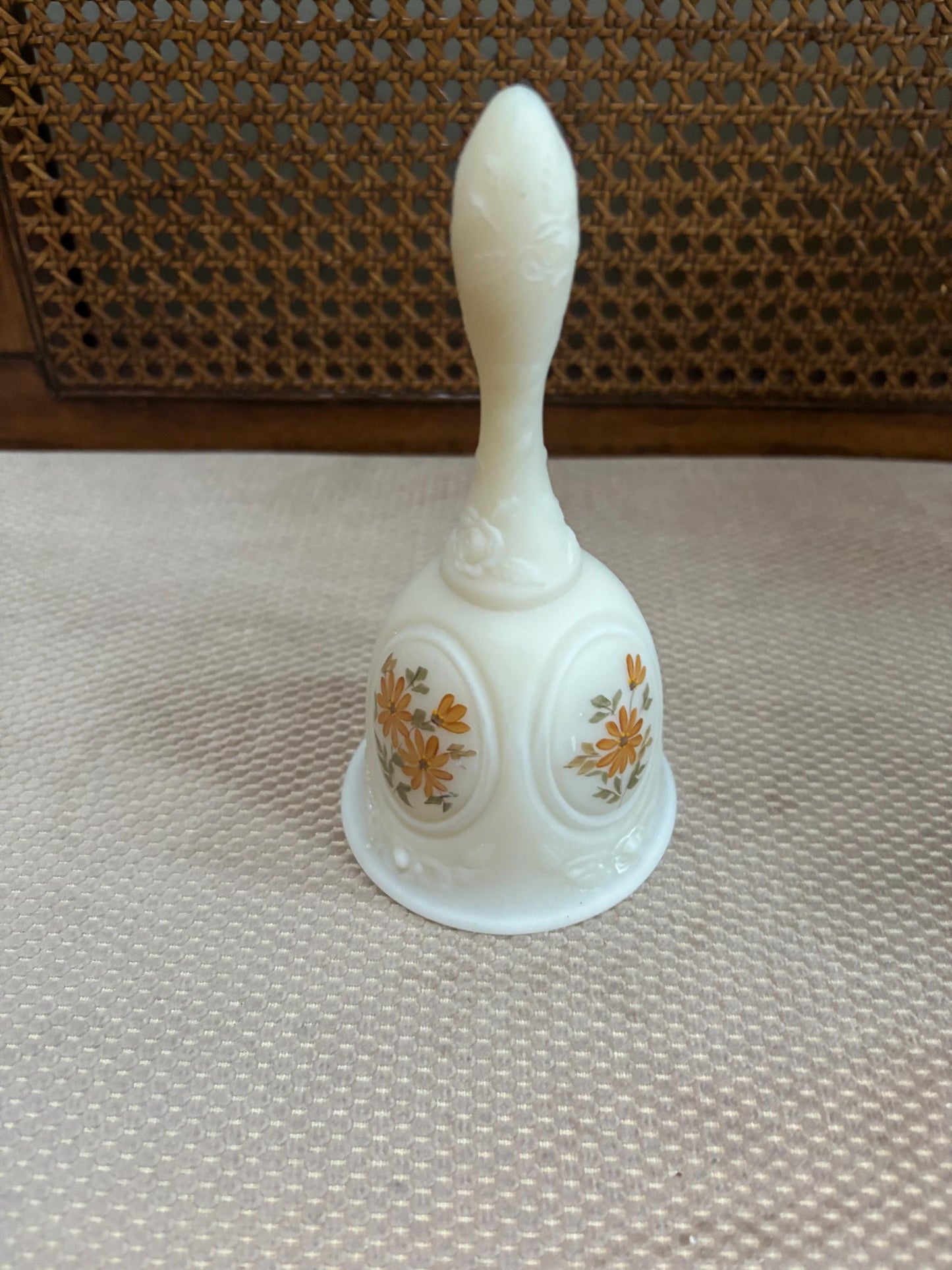 Vintage Fenton Satin Glass Bell Hand-Painted Signed Art Glass Limited Edition Lover Antiques and Vintage