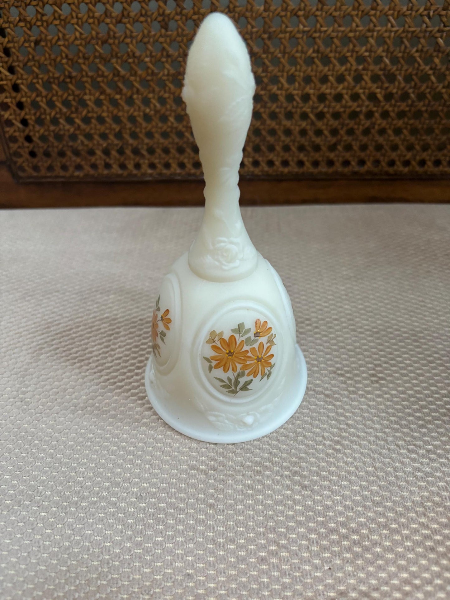 Vintage Fenton Satin Glass Bell Hand-Painted Signed Art Glass Limited Edition Lover Antiques and Vintage