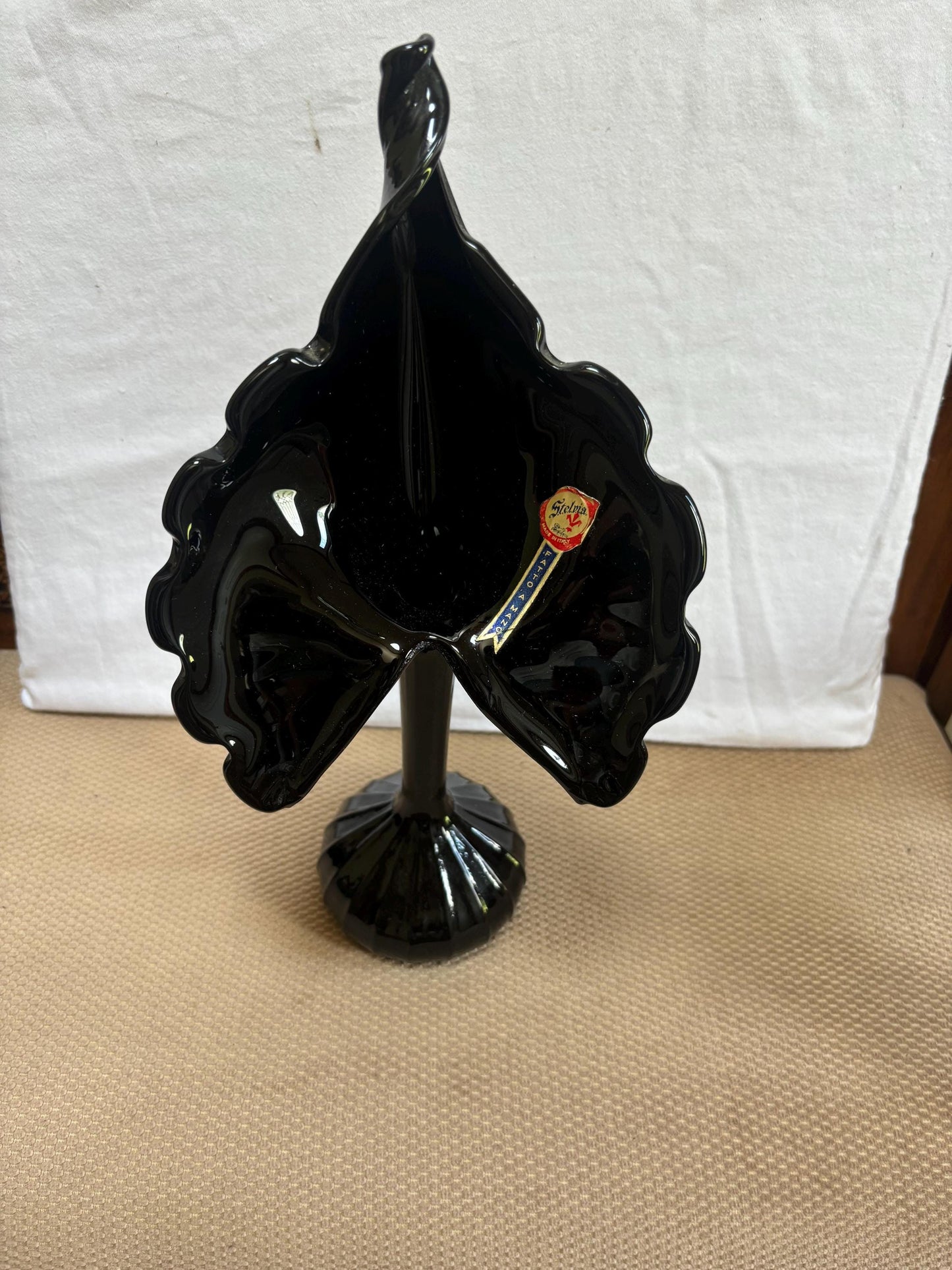 Vintage Empoli S.T.E.L.V.I.A. Fatto A Mano Black Amethyst Ruffled Jack-In-The-Pulpit Vase Twist Swung Lover Antiques and Vintage