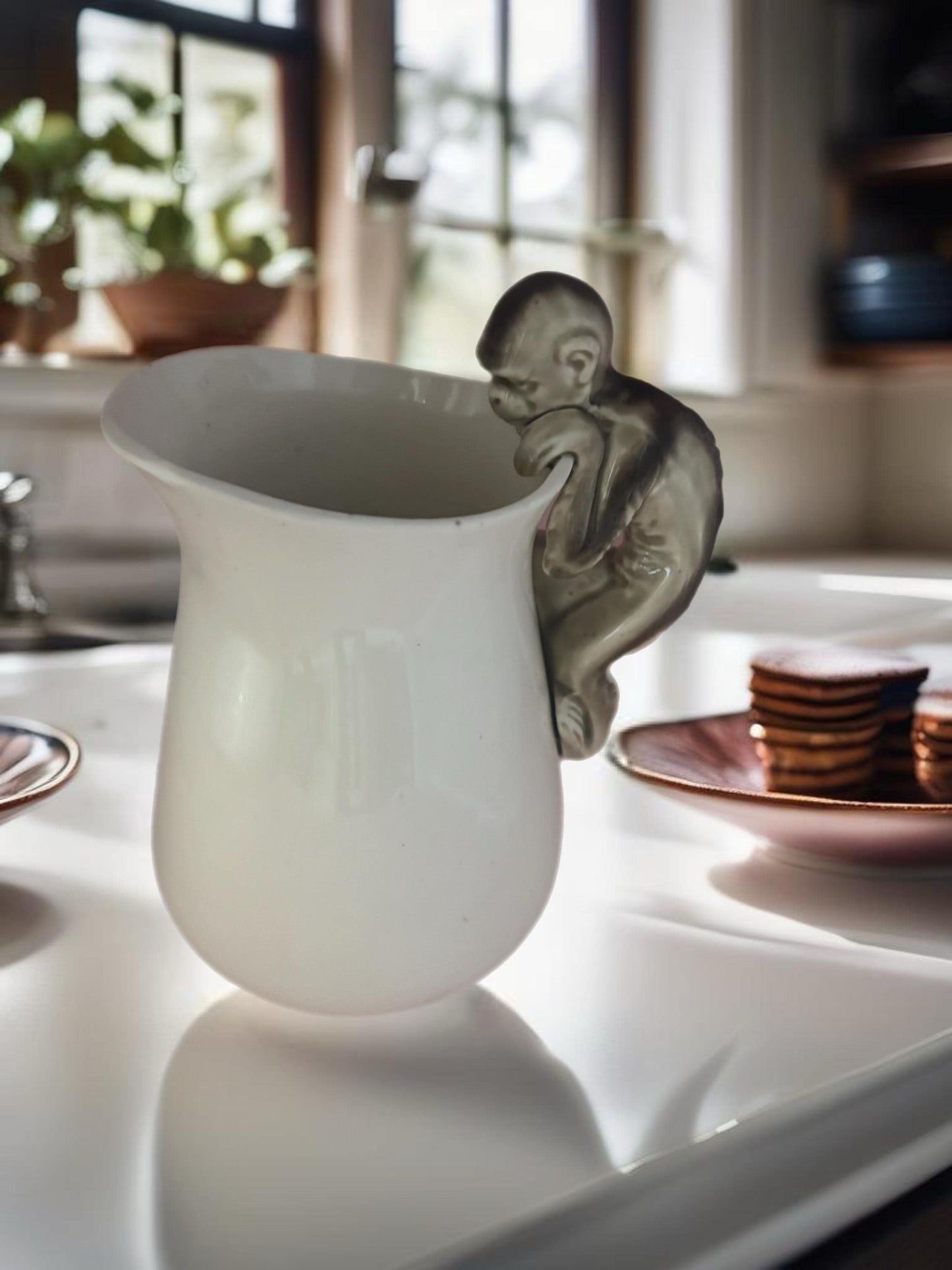 Vintage Stone Pitcher with Monkey Handle Lover Antiques and Vintage