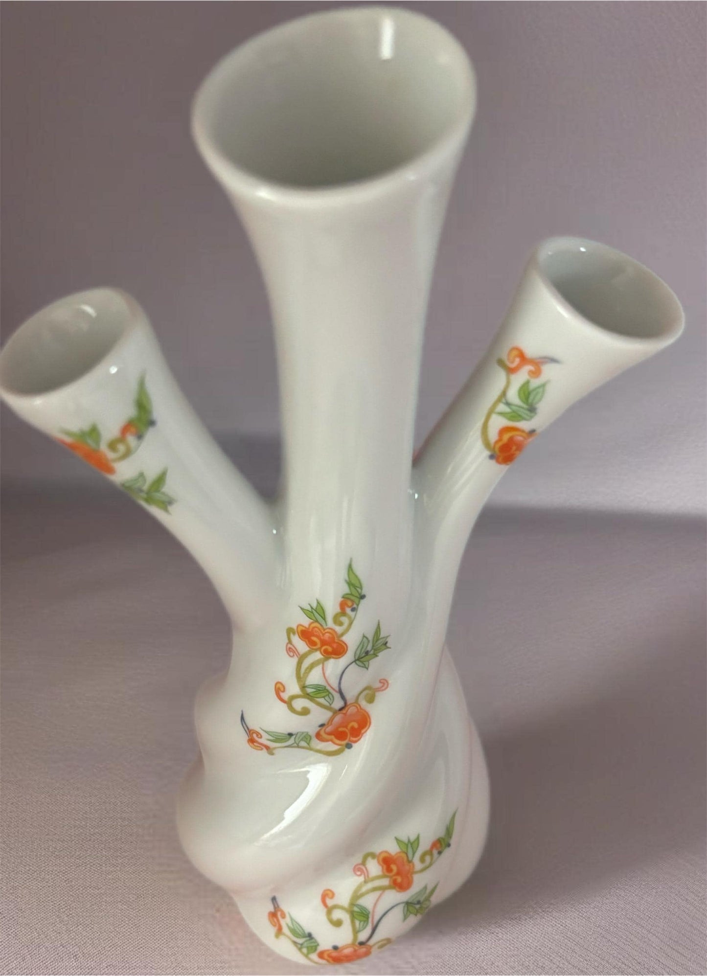 Vintage Limoges of France Three Finger Vase Hand Painted Triple Bud Vase Red Flowers Lover Antiques and Vintage