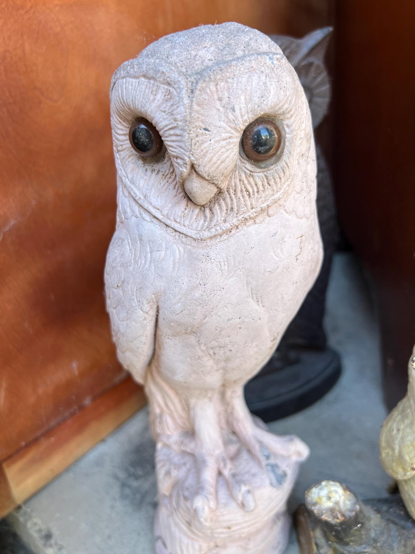 Antique Carved Pink Stone Owl Statue Stone Owl Figure Lover Antiques and Vintage
