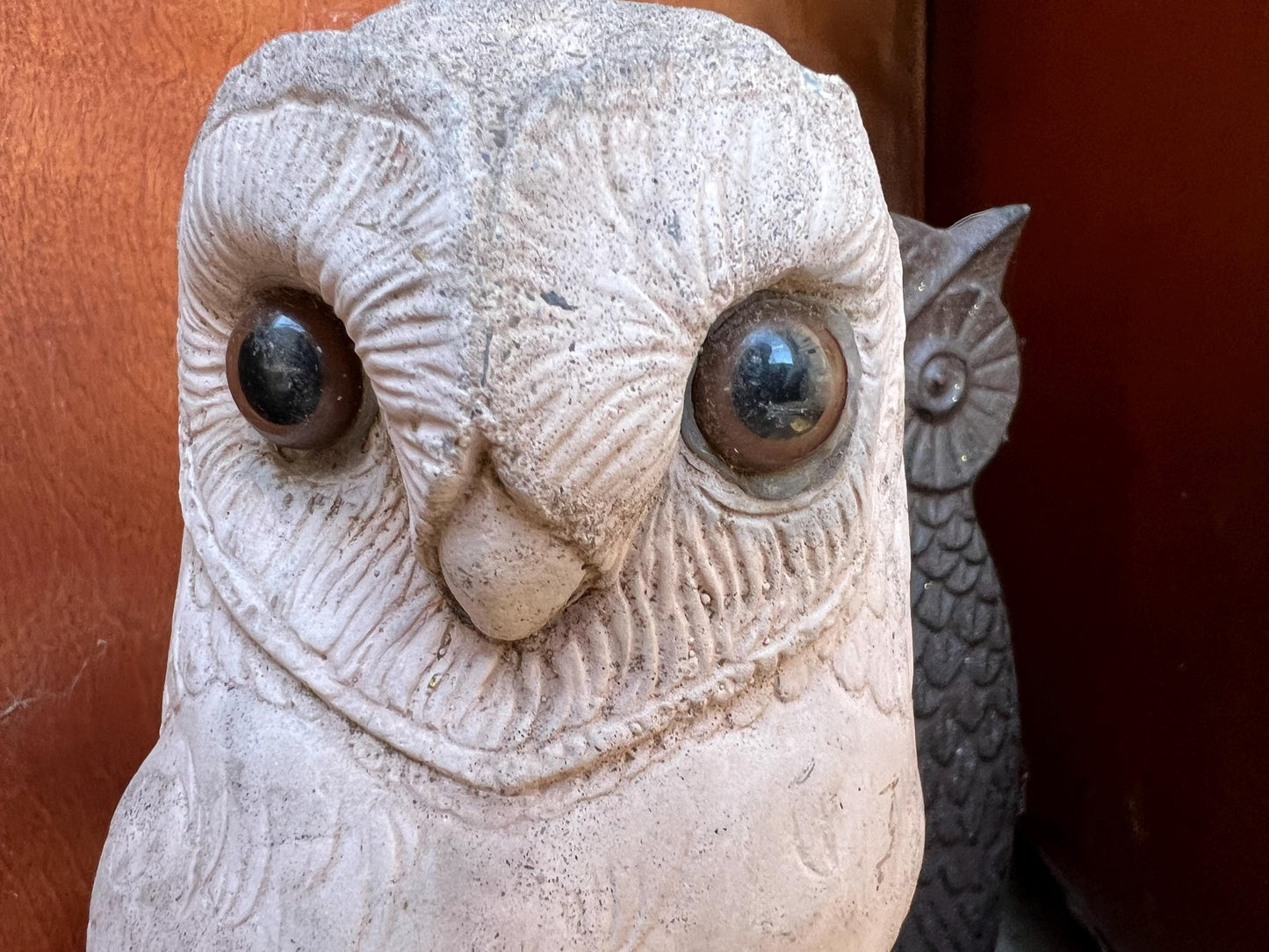 Antique Carved Pink Stone Owl Statue Stone Owl Figure Lover Antiques and Vintage