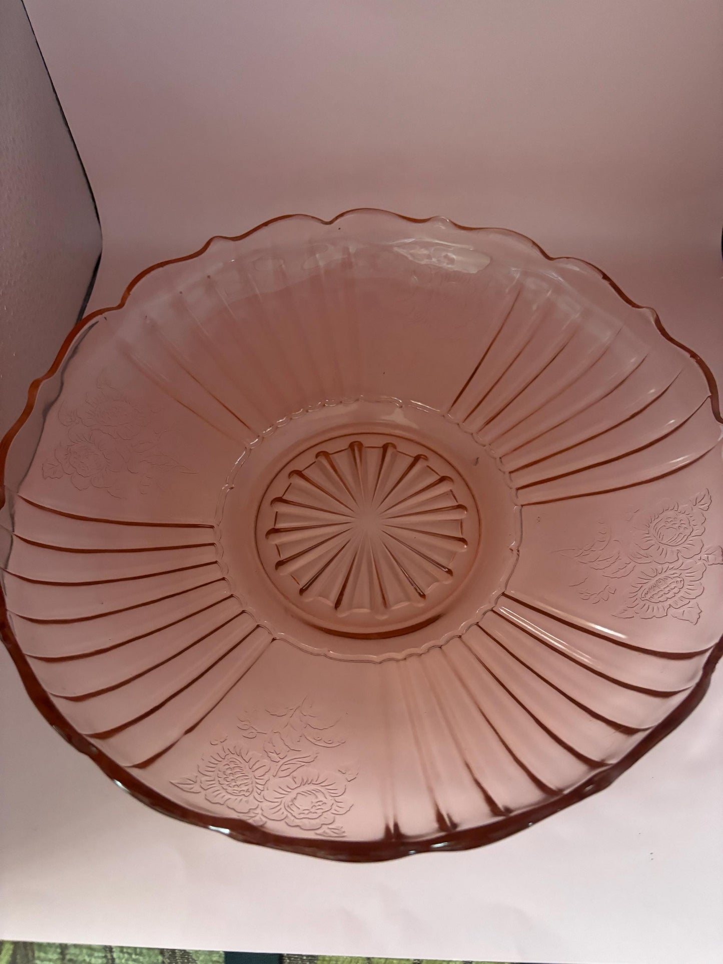 Vintage Anchor Hocking Mayfair Pattern Pink Depression Glass 12” Serving Platter Bowl Lover Antiques and Vintage