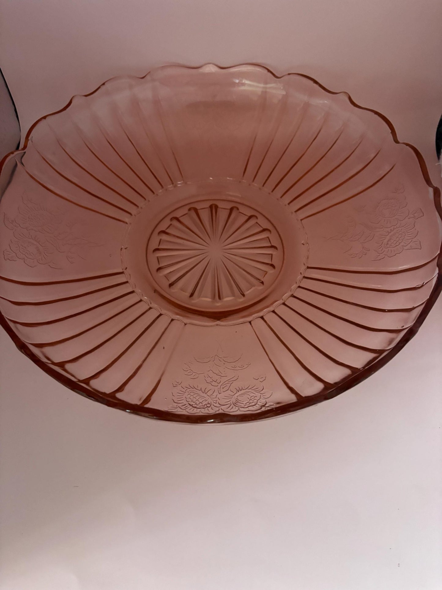 Vintage Anchor Hocking Mayfair Pattern Pink Depression Glass 12” Serving Platter Bowl Lover Antiques and Vintage