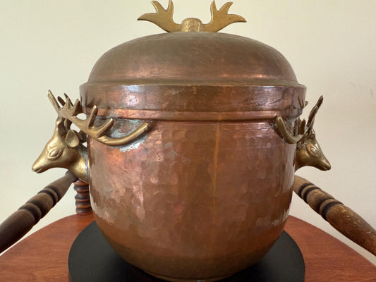 Antique Copper Pot with Lid Brass Deep Handles on Each Side Hammered Copper Pitcher Lover Antiques and Vintage