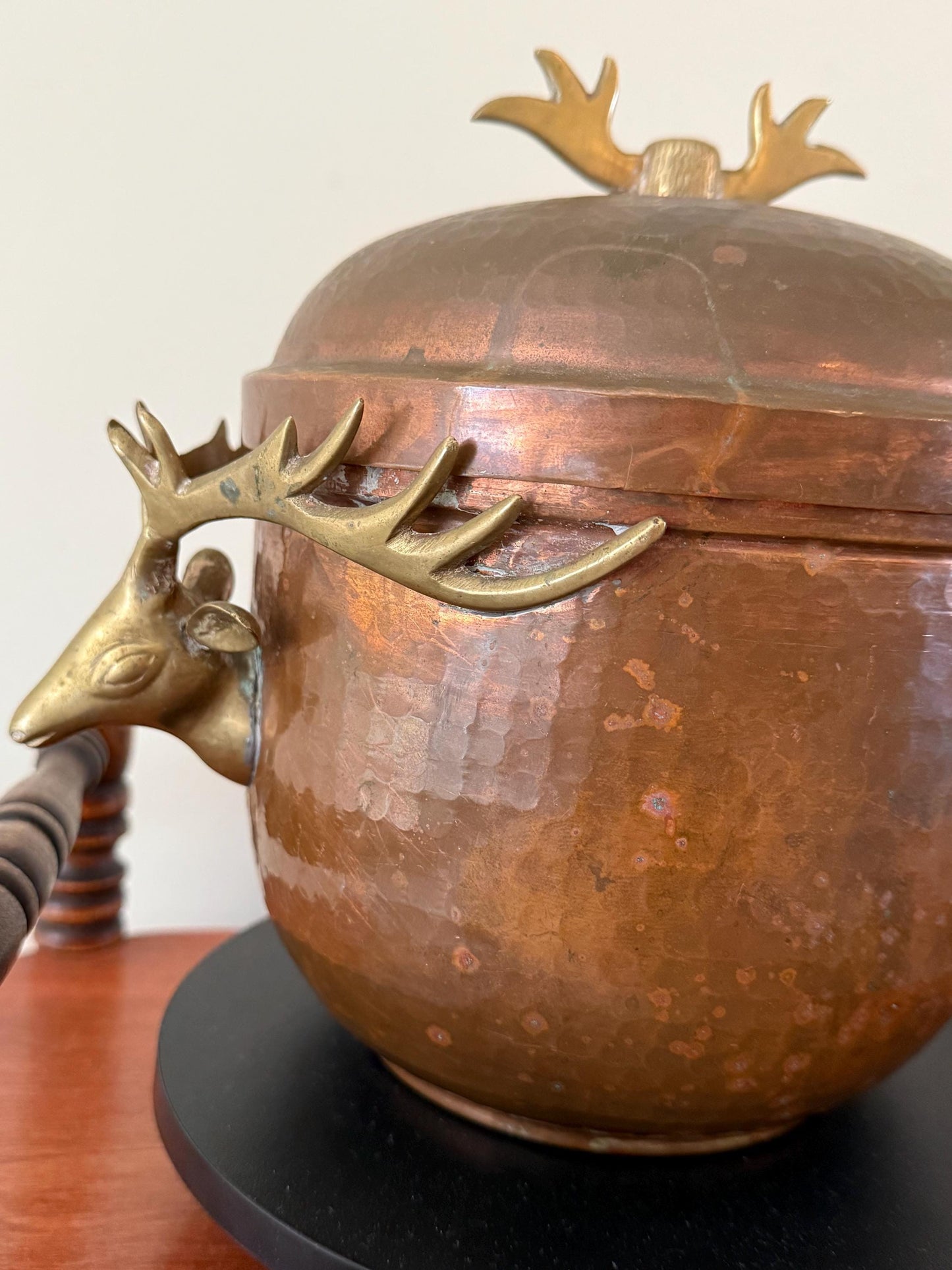Antique Copper Pot with Lid Brass Deep Handles on Each Side Hammered Copper Pitcher Lover Antiques and Vintage