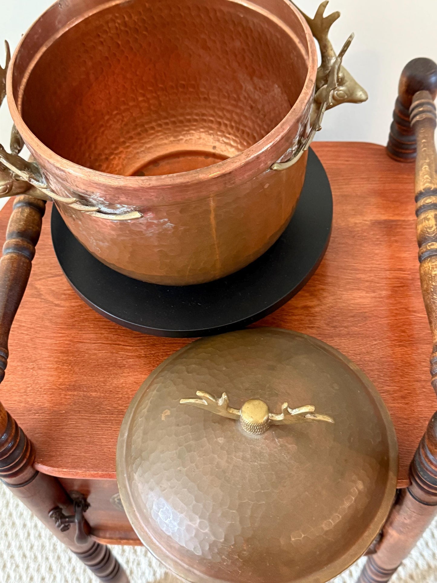 Antique Copper Pot with Lid Brass Deep Handles on Each Side Hammered Copper Pitcher Lover Antiques and Vintage