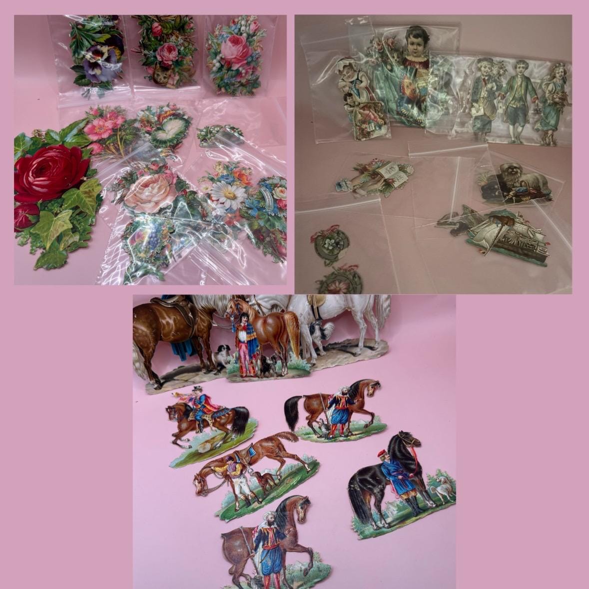 Vintage Collection of Embossed Die Cuts Horses Roses Children and Variety Die Cut Lover Antiques and Vintage