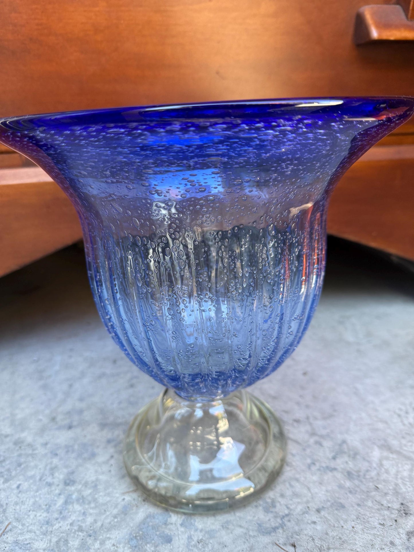 Vintage Cobalt Blue Murano Glass Tall Vase Pretty Elegant Gifts at Lover Antiques and Vintage