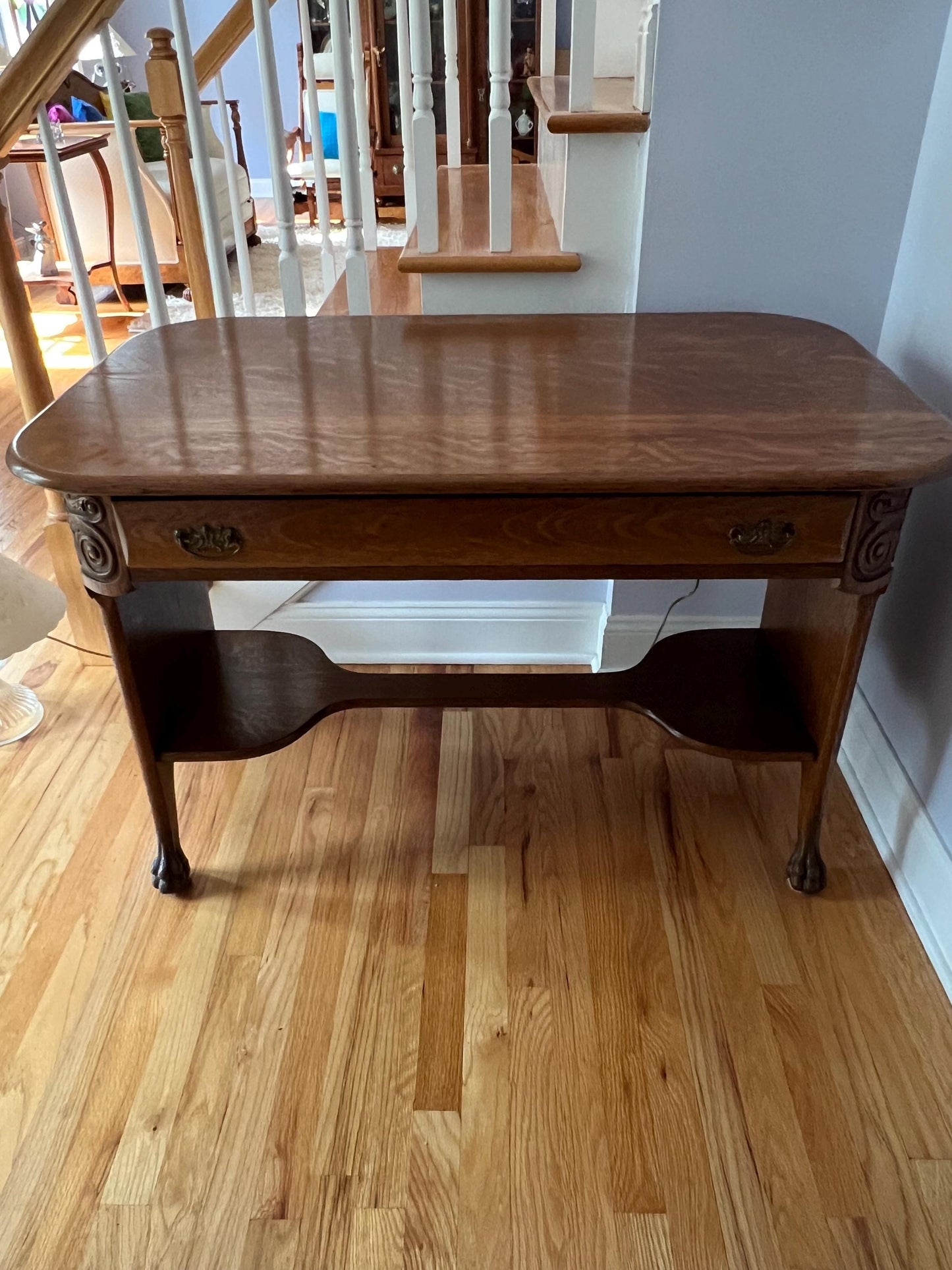 Antique Oak Side Table, End Table, Console Wood Entryway Lover Antiques and Vintage