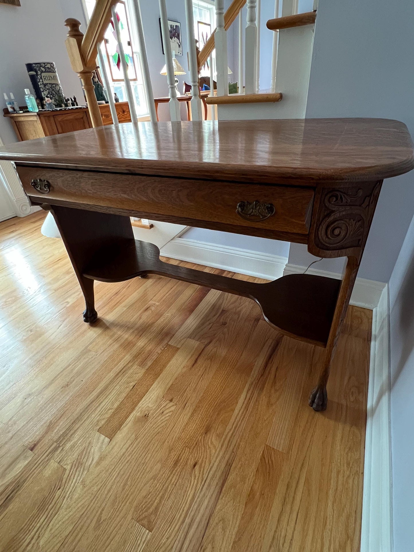 Antique Oak Side Table, End Table, Console Wood Entryway Lover Antiques and Vintage