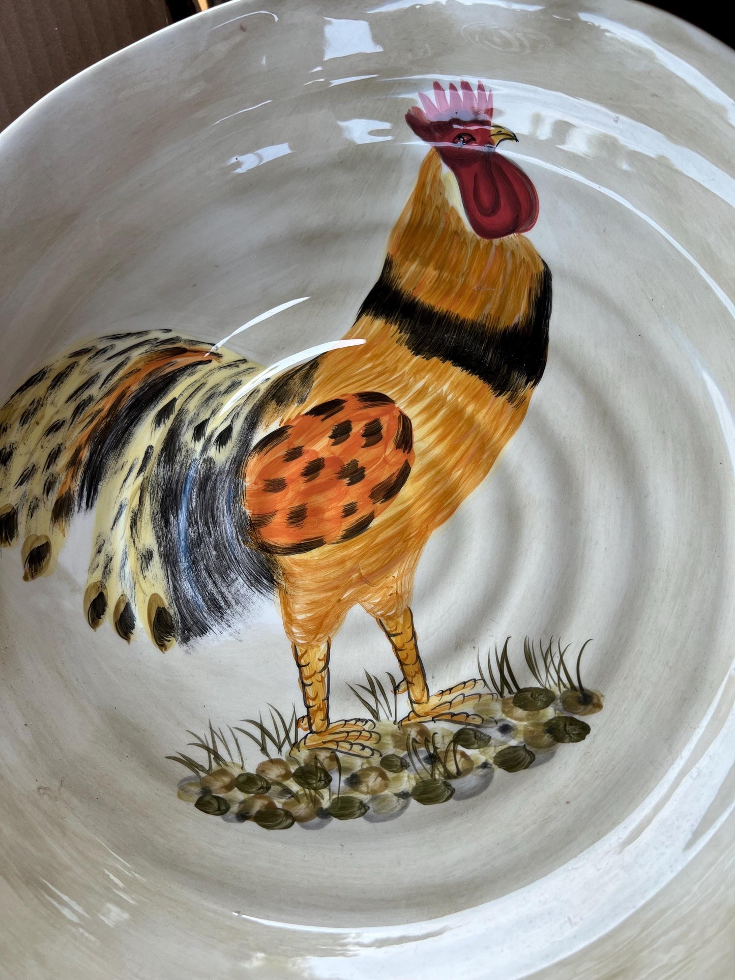 Vintage Rooster Large Serving Bowl 14 1/4” by Calderone Hand Painted Serving Plate Lover Antiques and Vintage