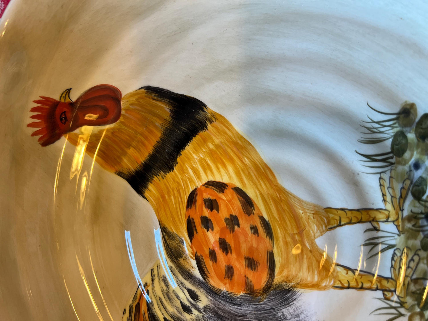 Vintage Rooster Large Serving Bowl 14 1/4” by Calderone Hand Painted Serving Plate Lover Antiques and Vintage