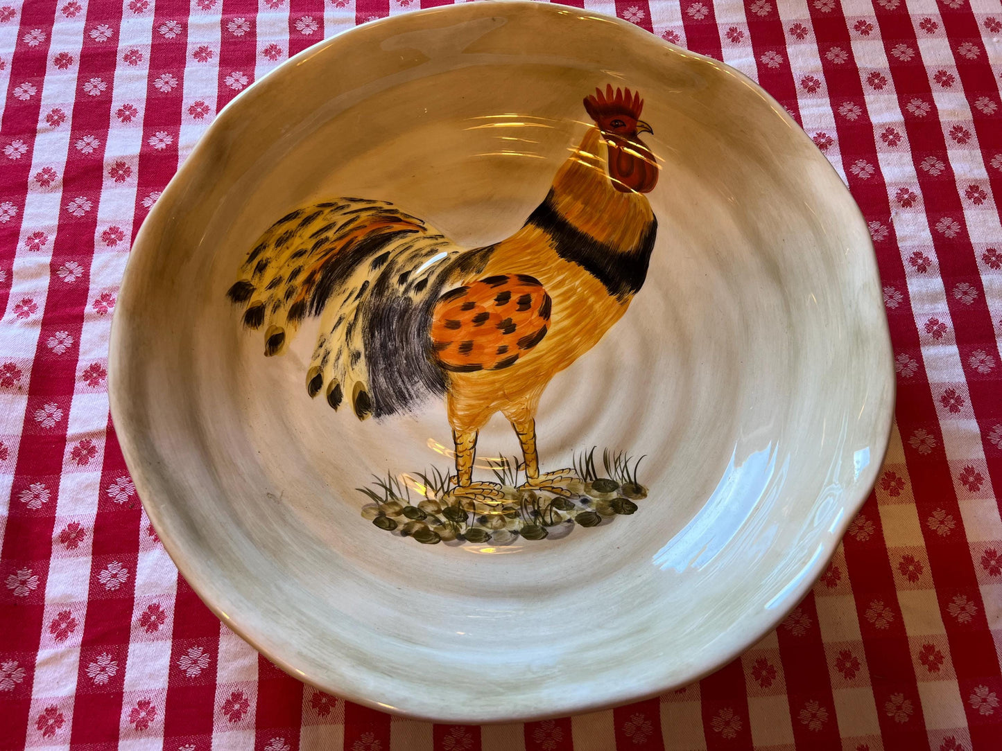 Vintage Rooster Large Serving Bowl 14 1/4” by Calderone Hand Painted Serving Plate Lover Antiques and Vintage