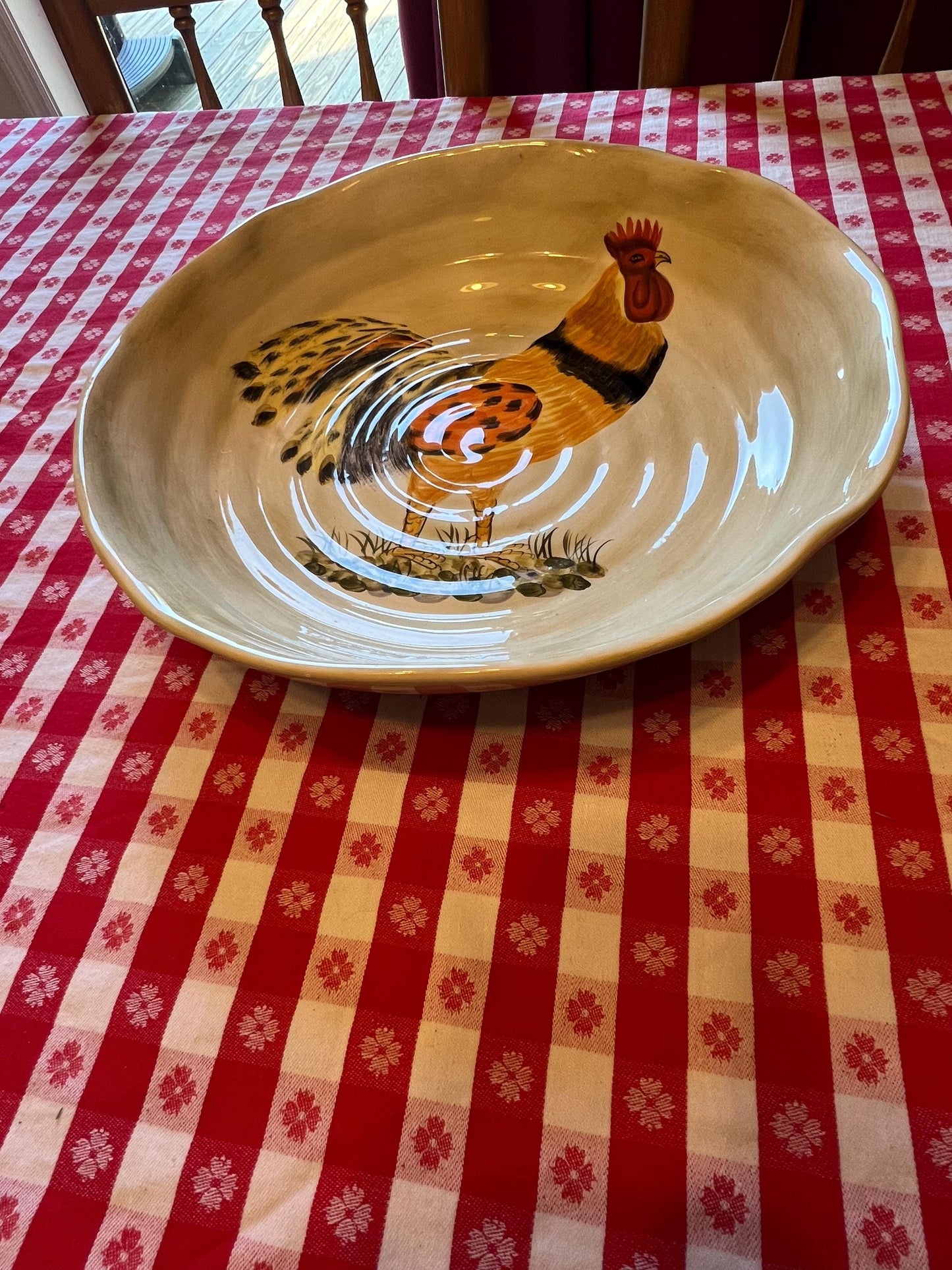 Vintage Rooster Large Serving Bowl 14 1/4” by Calderone Hand Painted Serving Plate Lover Antiques and Vintage