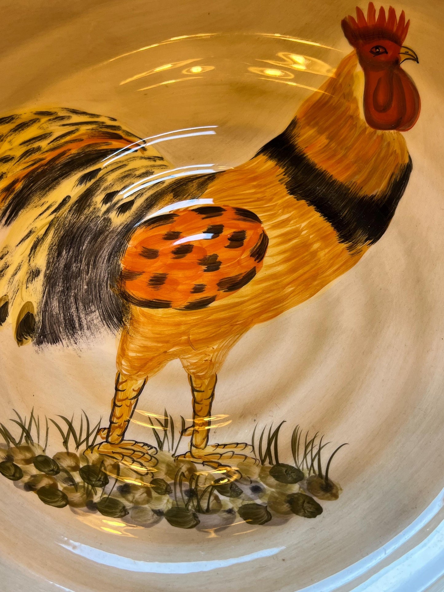 Vintage Rooster Large Serving Bowl 14 1/4” by Calderone Hand Painted Serving Plate Lover Antiques and Vintage
