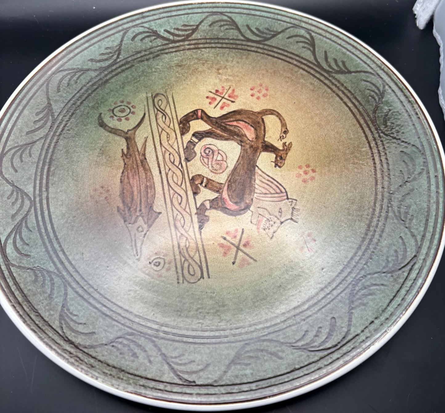 Vintage Keramikos Athens Greece Hand Made Plate with Animals Snake Tiger Kangaroo Shark Lover Antiques and Vintage