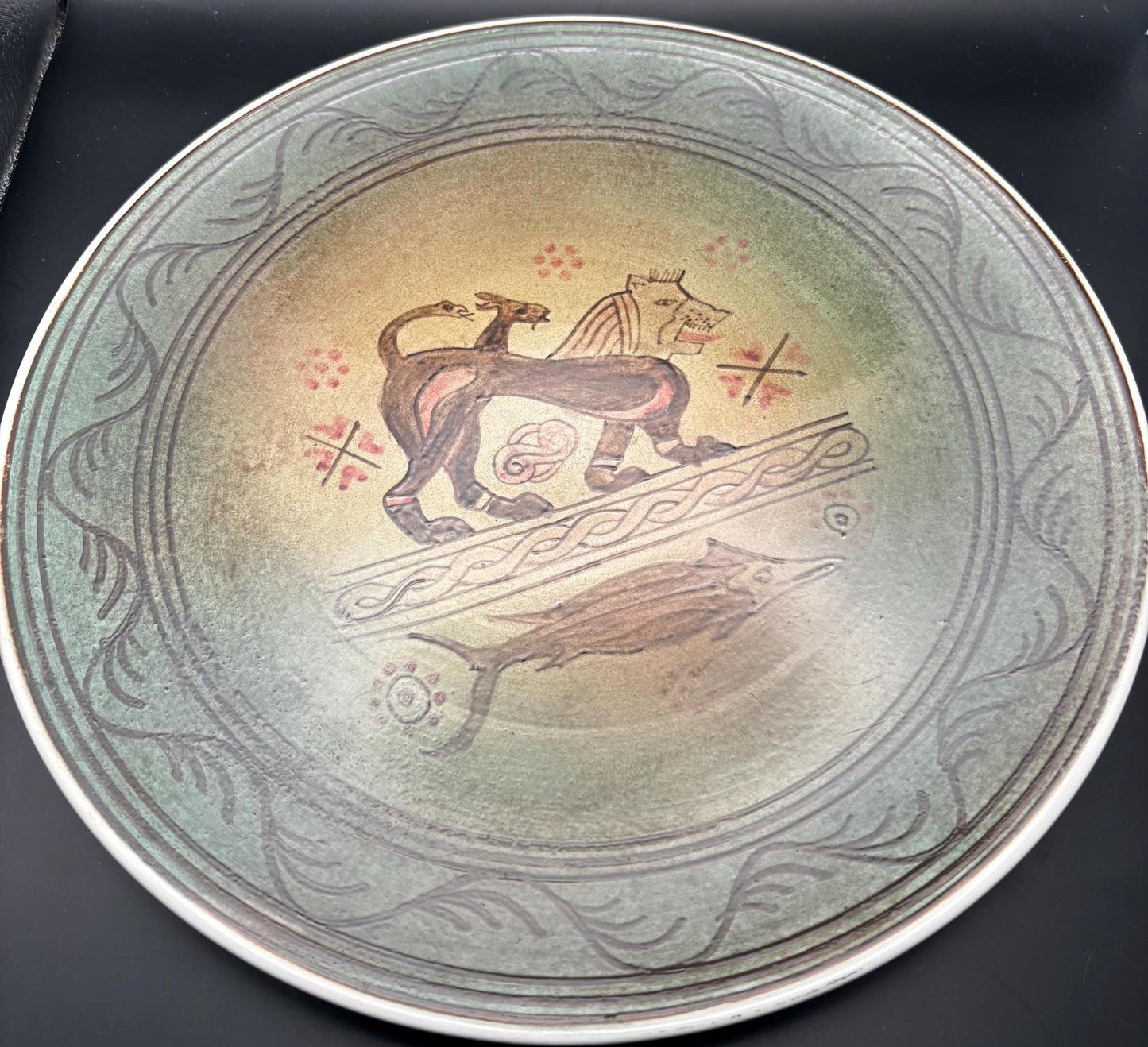 Vintage Keramikos Athens Greece Hand Made Plate with Animals Snake Tiger Kangaroo Shark Lover Antiques and Vintage