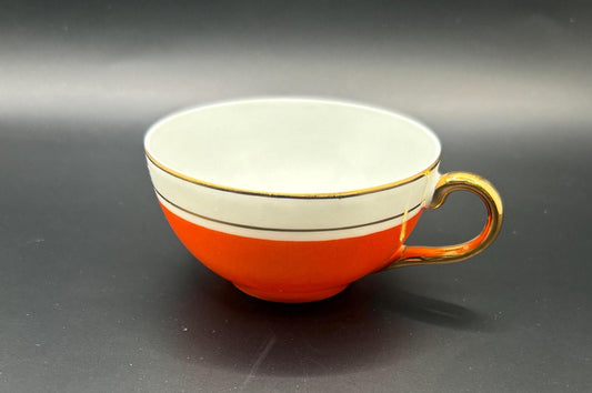 Vintage Elegant Porcelain Orange and 22K Gold Trimmed Tea Cup Coffee Cup Made in Portugal Lover Antiques and Vintage