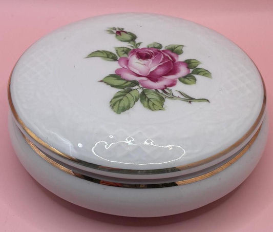 Vintage Schumann Germany Rose Trinket Box Stamped Number 92 Hand Painted Powder Box Lover Antiques and Vintage