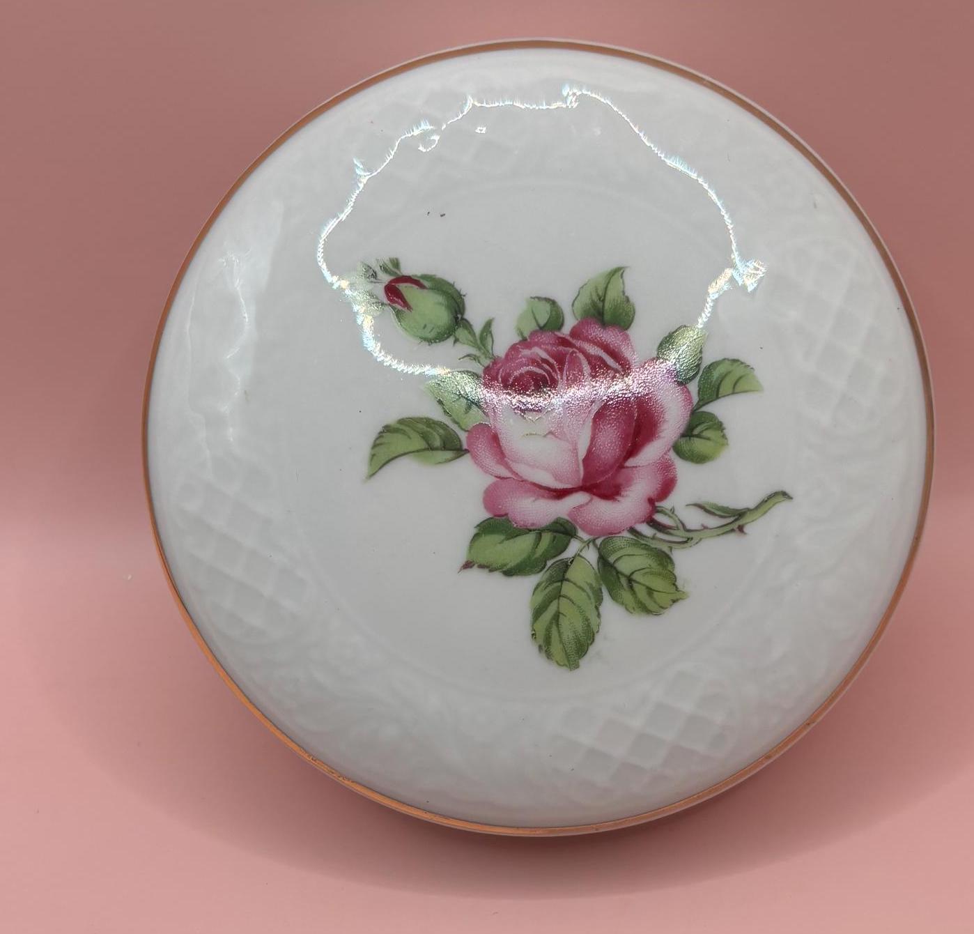Vintage Schumann Germany Rose Trinket Box Stamped Number 92 Hand Painted Powder Box Lover Antiques and Vintage