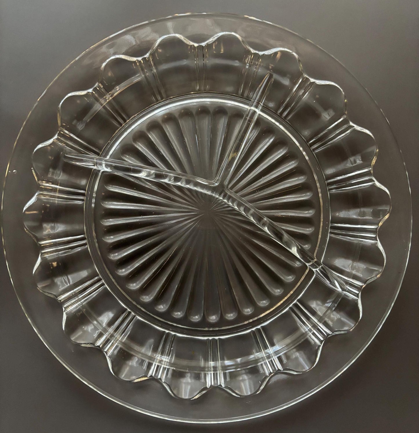 Vintage Anchor Hocking Colonial Knife and Fork Crystal 3 Part Divided Plate Lover Antiques and Vintage