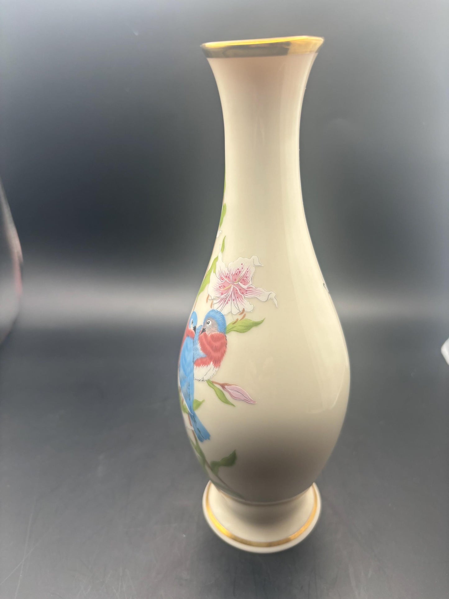 Vintage Lenox Eternal Love Collection Bird Porcelain Bud Base Flower Footed Vase with 24K Gold on Top Rim Lover Antiques and Vintage