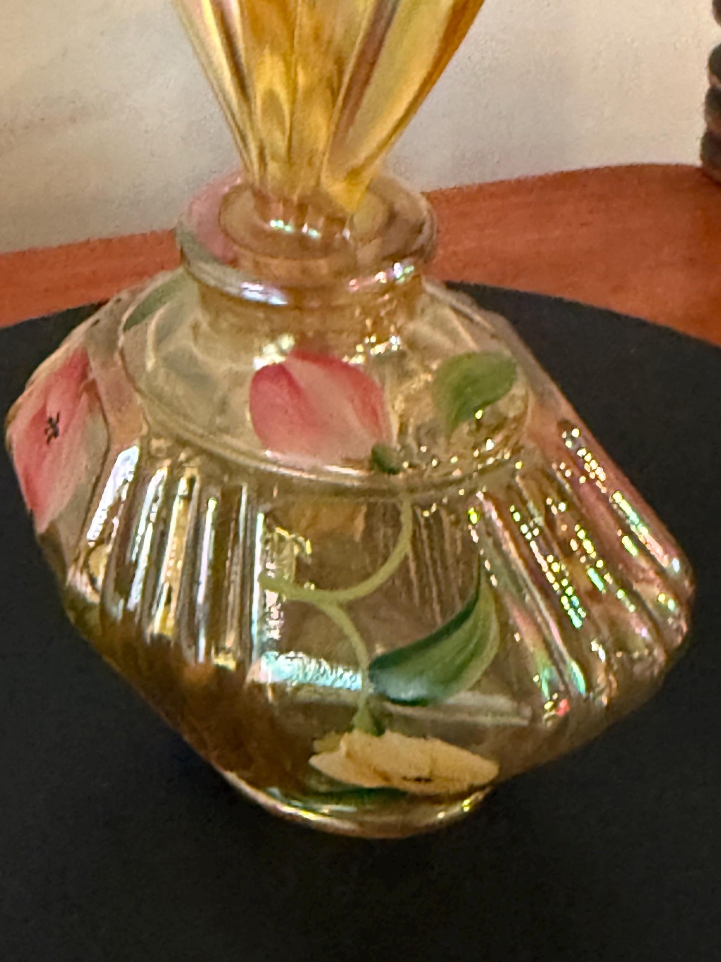 Vintage Fenton Art Glass Perfume Bottle Autumn Gold Carnival Glass Hand Painted by C. Hall Lover Antiques and Vintage