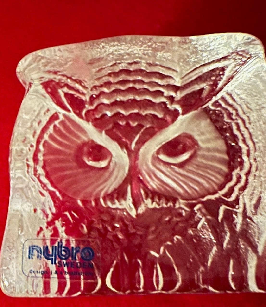 Vintage Glass Owl Paperweight by Swedish Nybo, Vintage Glass Art Owl, Swedish Glass Owl, Lover Antiques and Vintage