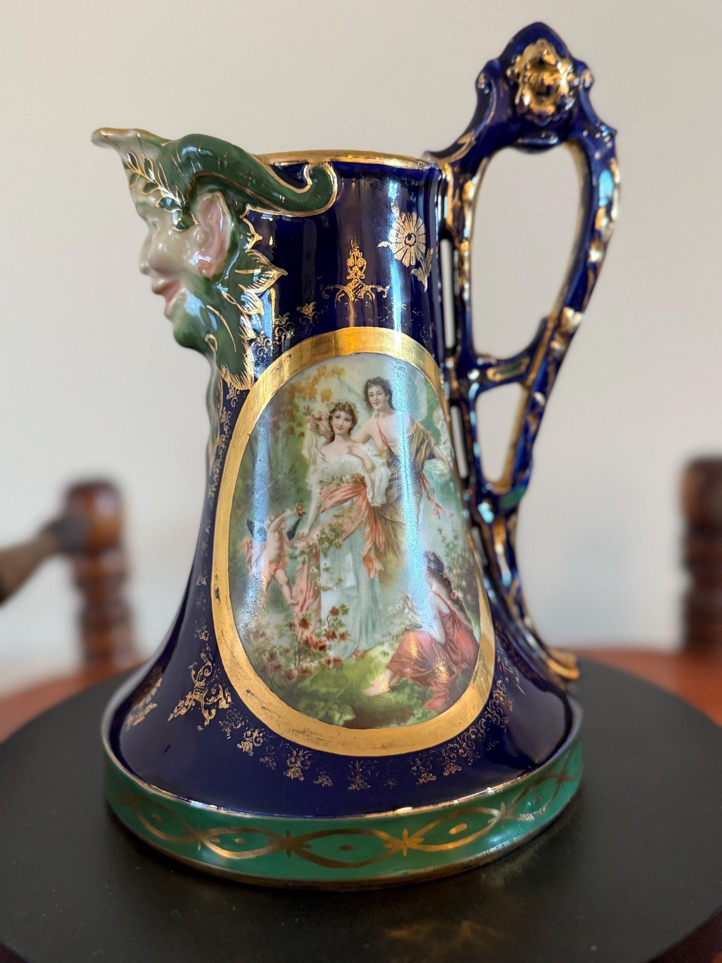 Antique Royal Vienna Carl Knoll Bacchus Face Pitcher Lover Antiques and Vintage