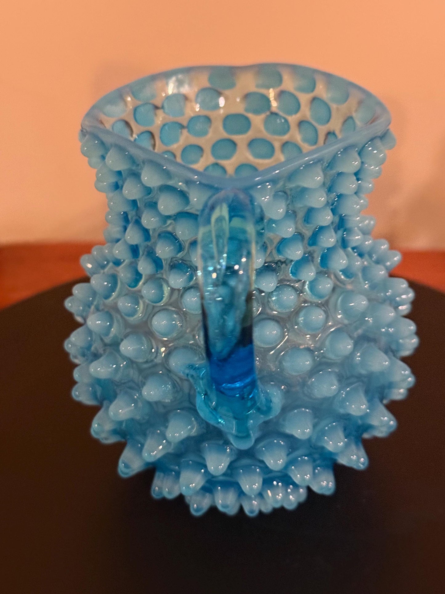 Antique Hobbs, Brockunier & Co. Blue Glass Hobnail Mini Water Pitcher Satin Blue Glass Art Lover Antiques and Vintage