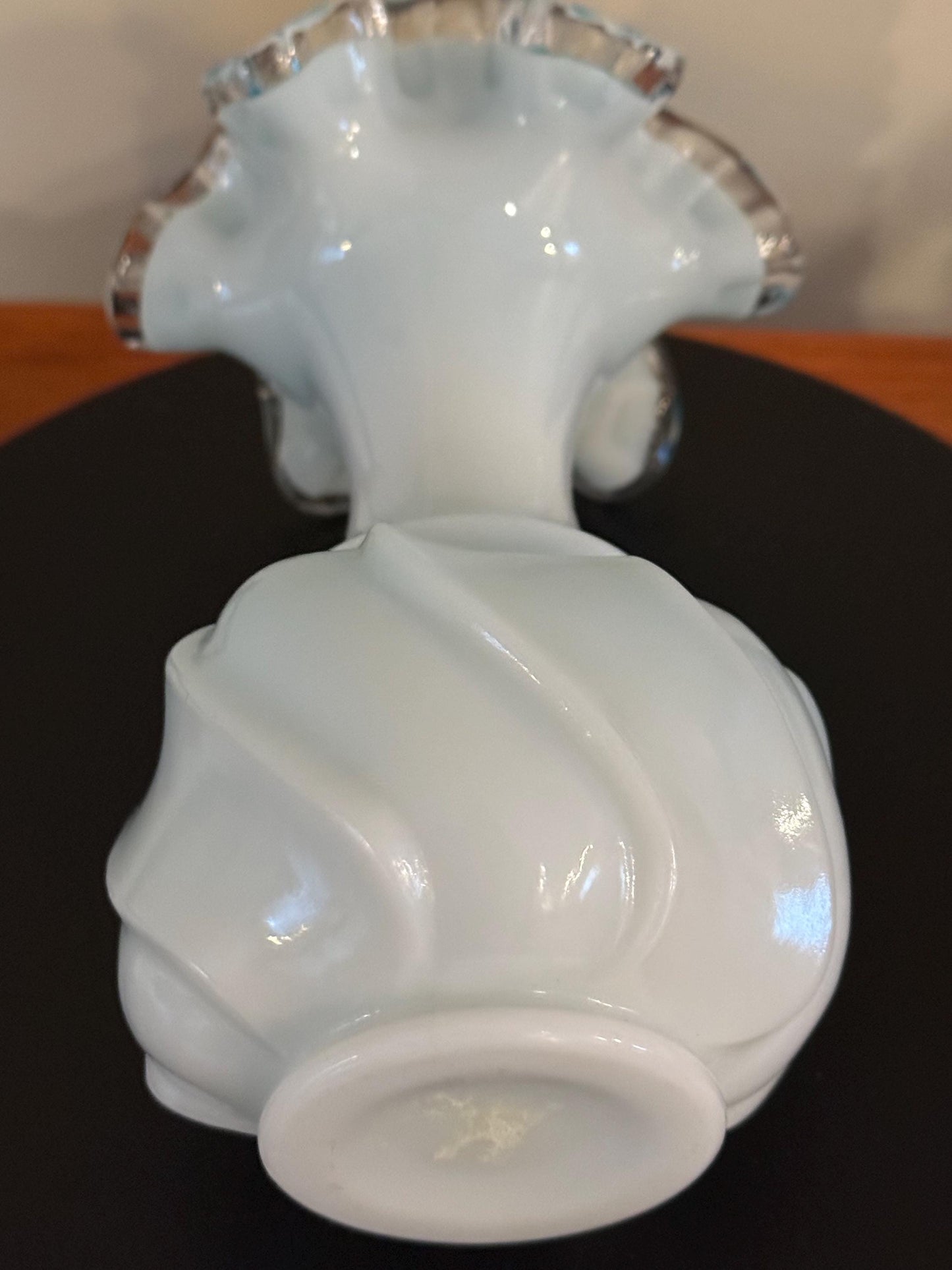 Vintage Fenton Silvercrest Jamestown Wave Crest Blue Ruffled Top with White Overlay Vase Lover Antiques and Vintage