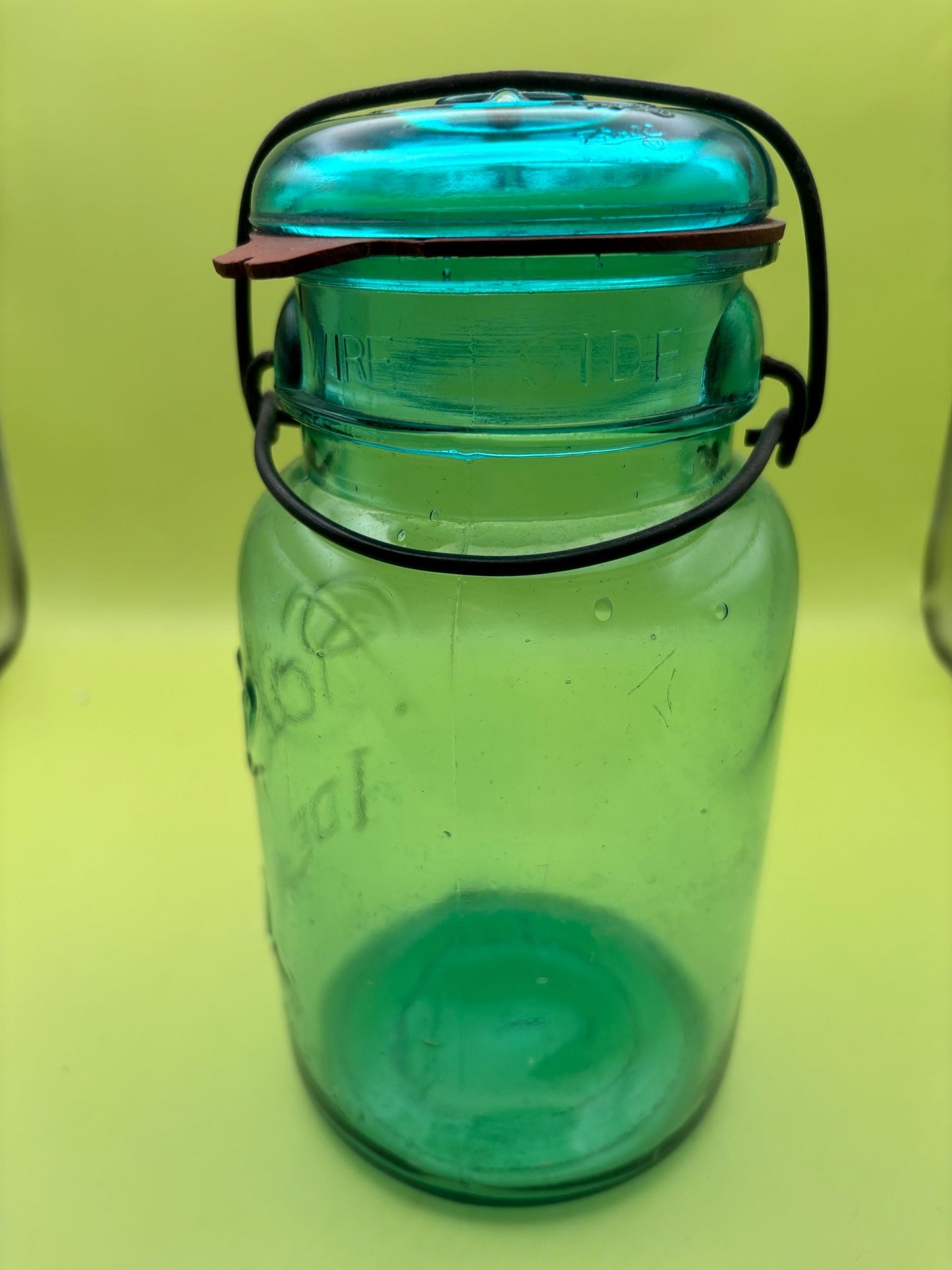 Antique Teal Ideal Ball Glass Jar with Lid Container with Top Lover Antiques and Vintage