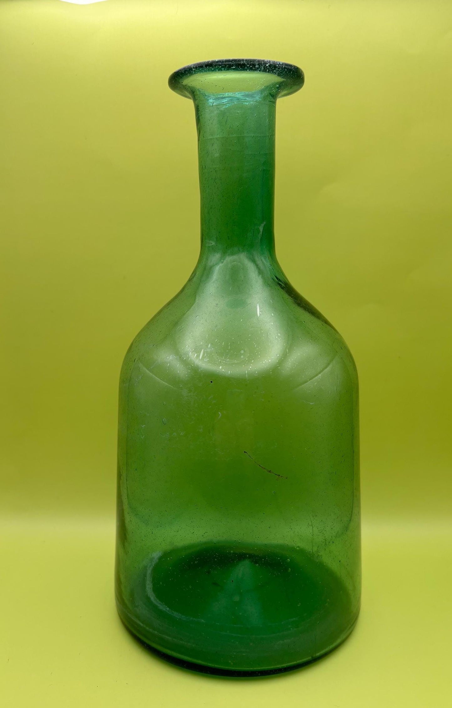 Antique Green Glass Fluted Bottle Emerald Glass Jar Emerald Wide Mouth Bottle Lover Antiques and Vintage