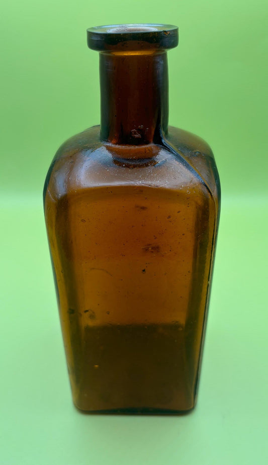 Antique Amber Glass Fluted Square Bottle Theodore Metcalf and Company Boston Orange Glass Jar Wine Bottle Lover Antiques and Vintage
