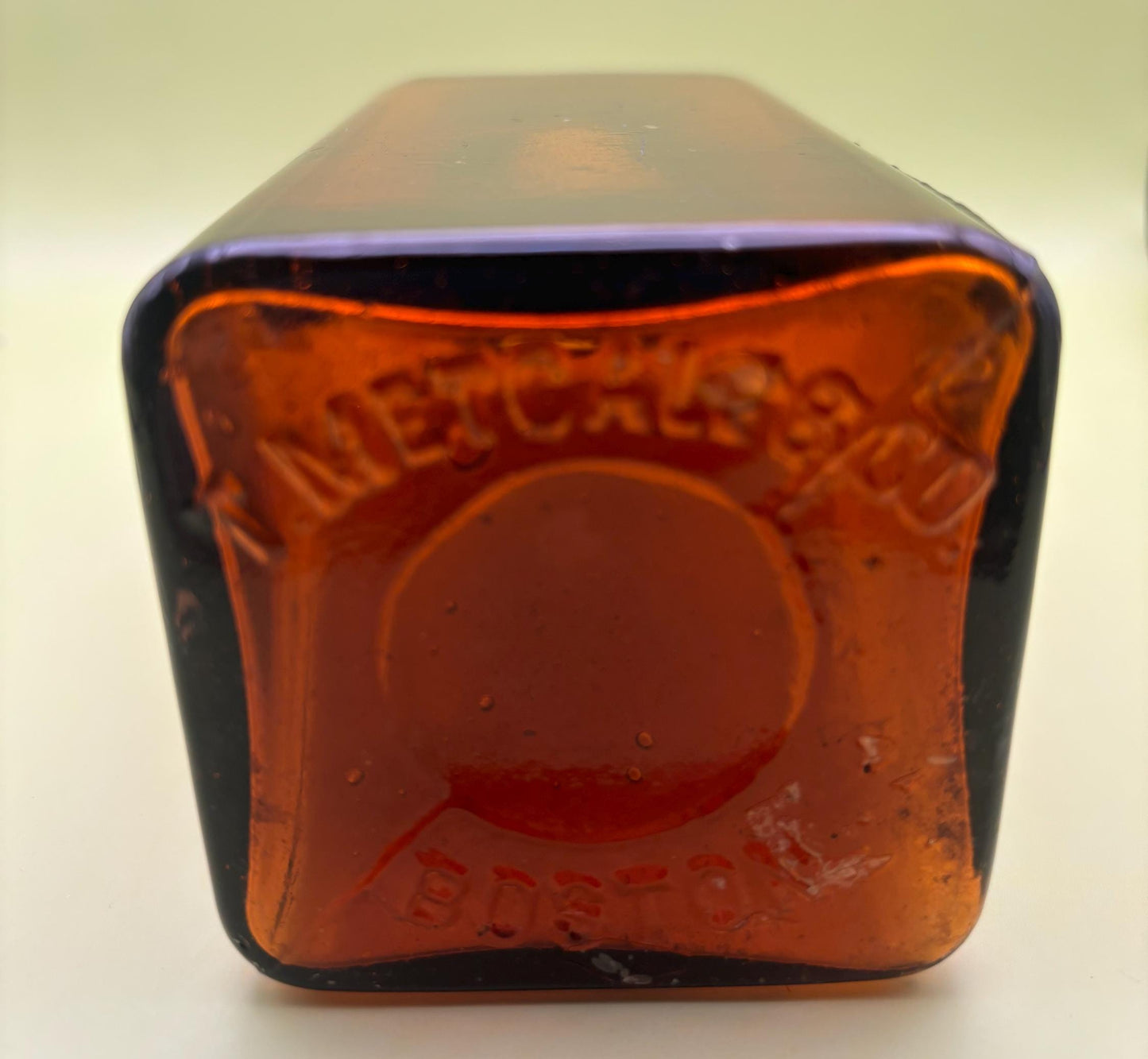 Antique Amber Glass Fluted Square Bottle Theodore Metcalf and Company Boston Orange Glass Jar Wine Bottle Lover Antiques and Vintage