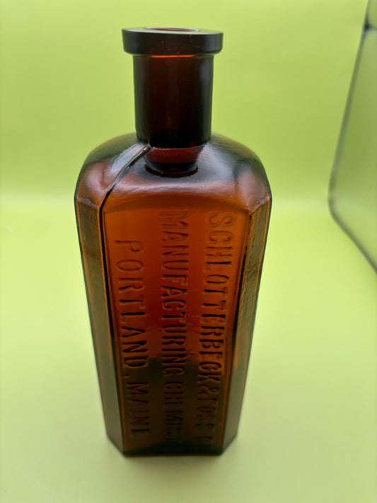 Antique Amber Glass Bottle Schlotterbeck & Foss Co. Manufacturing Chemists Portland, Maine Lover Antiques and Vintage