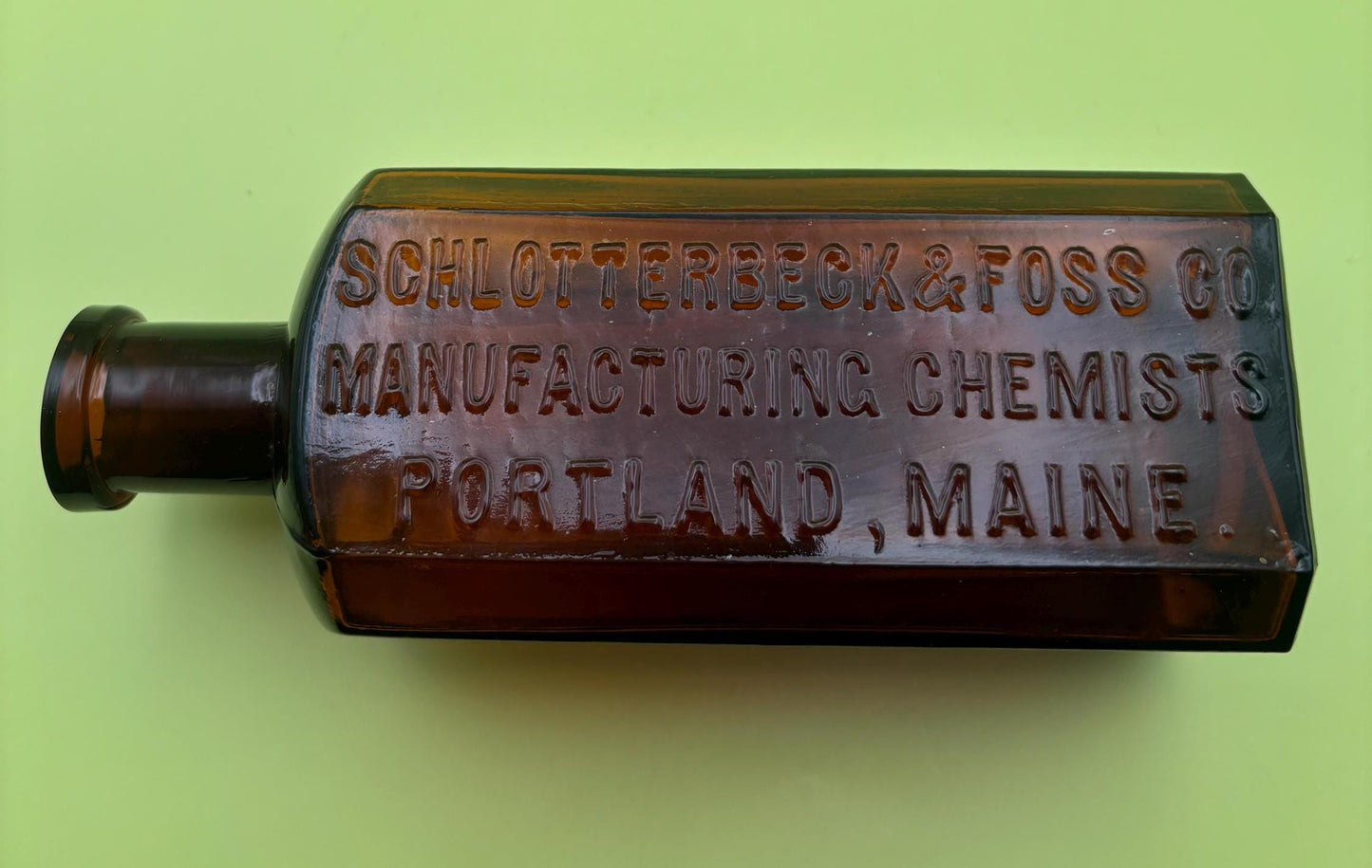 Antique Amber Glass Bottle Schlotterbeck & Foss Co. Manufacturing Chemists Portland, Maine Lover Antiques and Vintage