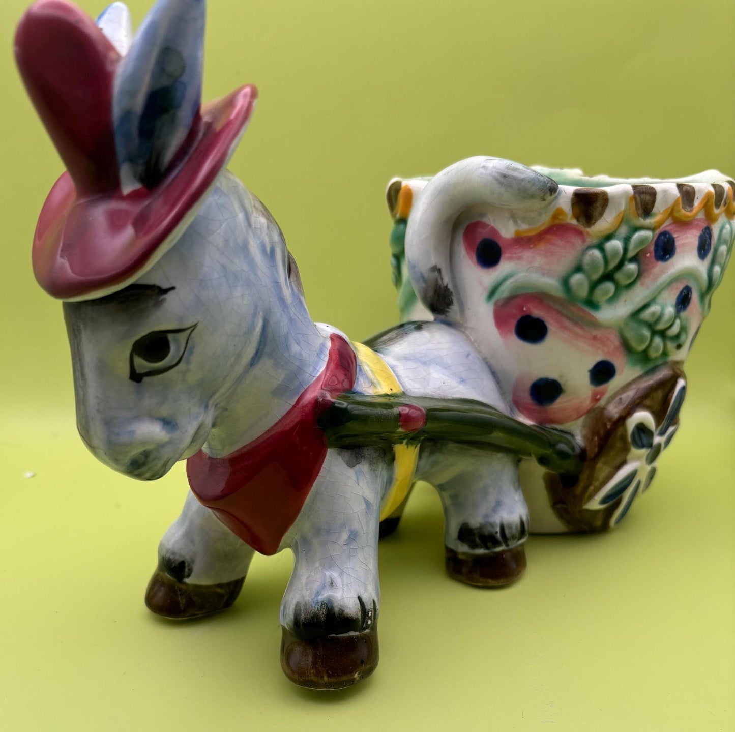 Vintage Lefton Donkey with Cart Hand Painted Ceramic Planter Figurines Japanese Lover Antiques and Vintage