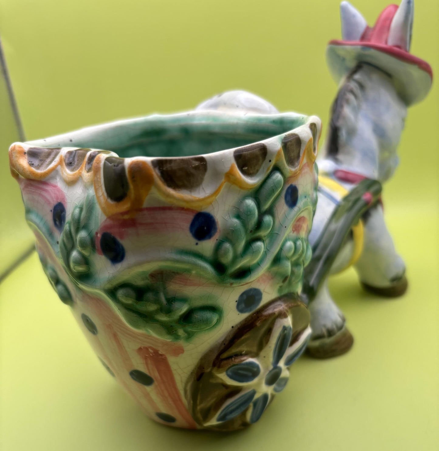 Vintage Lefton Donkey with Cart Hand Painted Ceramic Planter Figurines Japanese Lover Antiques and Vintage