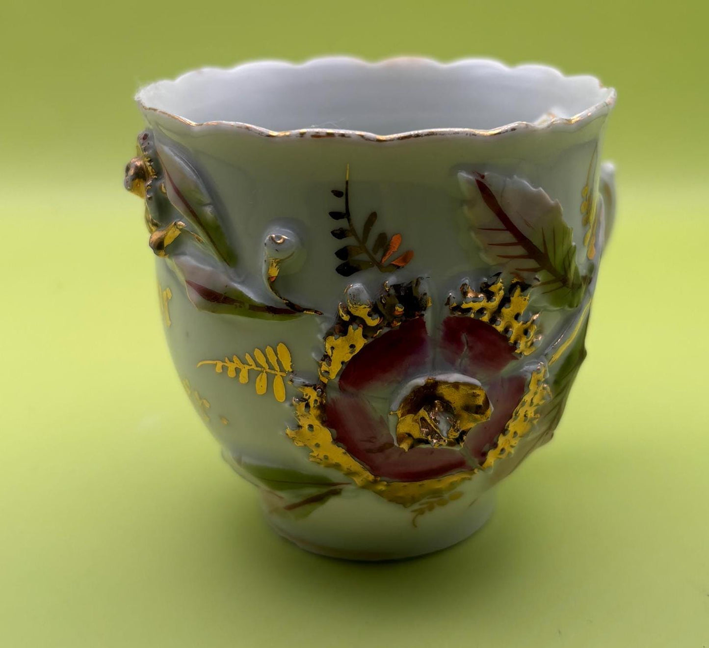 Antique Germany Mustache Tea Cup Mustache Mug Raised Hand Painted and Gold Gilding Lover Antiques and Vintage