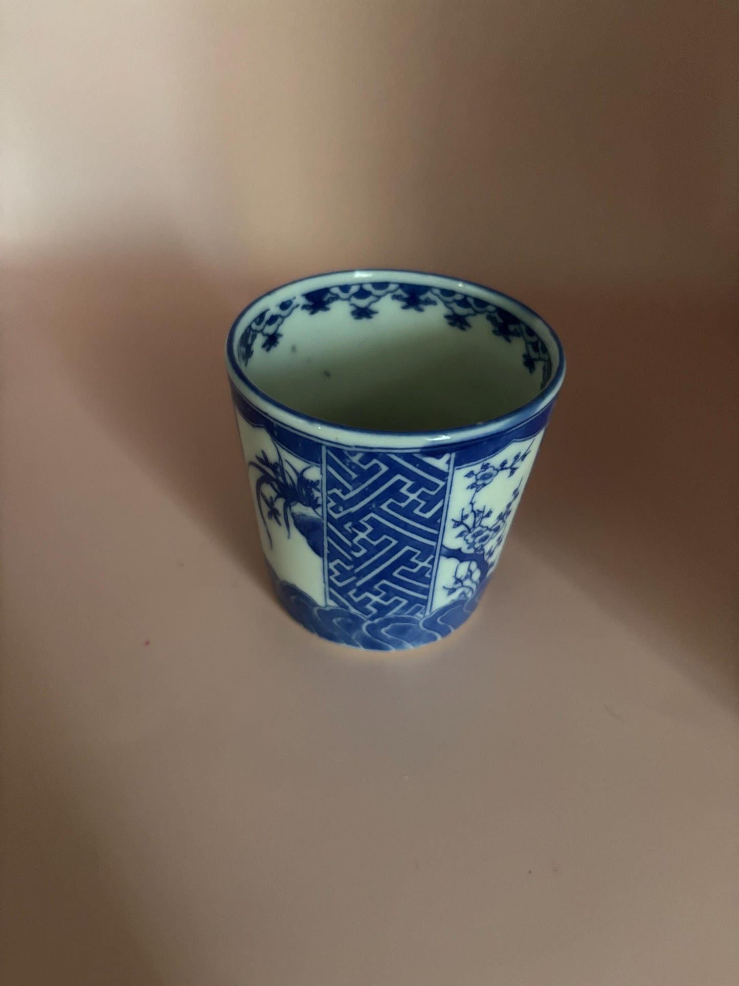 Vintage Japanese Blue & White Porcelain Soba Noodle Cup Flower and Lover Antiques and Vintage