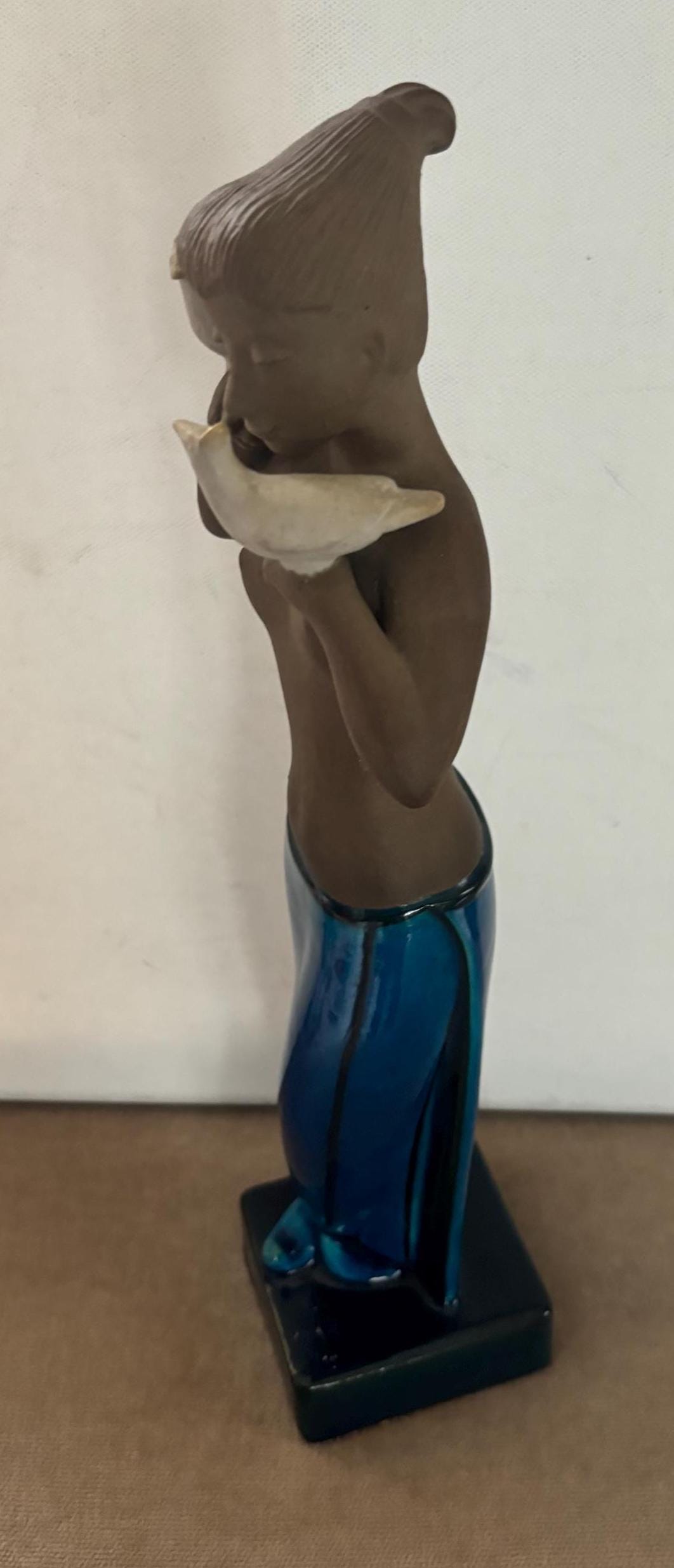 Vintage Royal Copenhagen Woman with Birds Figurine Stoneware with Turquoise Glaze Signed Johannes Hedegaard in 1955 Lover Antiques