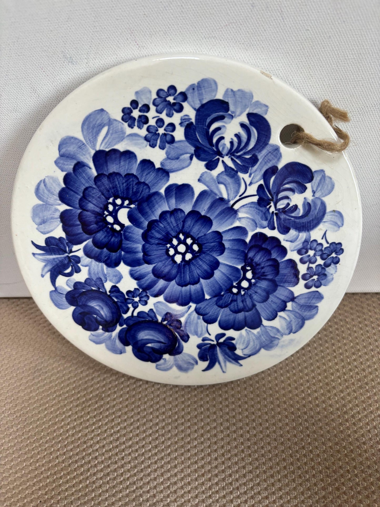 Vintage ZF Kolo Ceramic Trivet Floral Hand Painted Blue & White Trivet Made in Poland Lover Antiques
