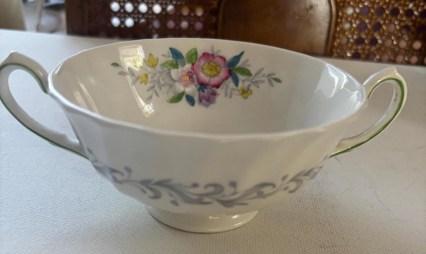 Vintage Royal Doulton Cream Soup Dish Bowl with 2 Handles Made in England Bone China Floral Flowers Lover Antiques and Vintage